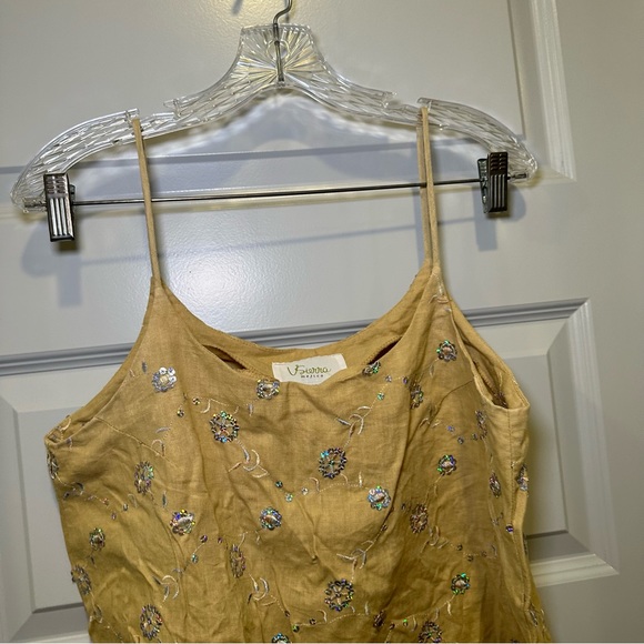 V. Sierra Mejico Tan-Yellow Embroidered/Sequin Tank size L - Picture 6 of 9